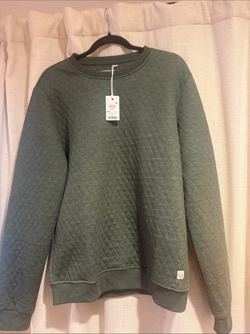 Men's Quilted NWT Marine Layer Crewneck Sweater - Olive Green